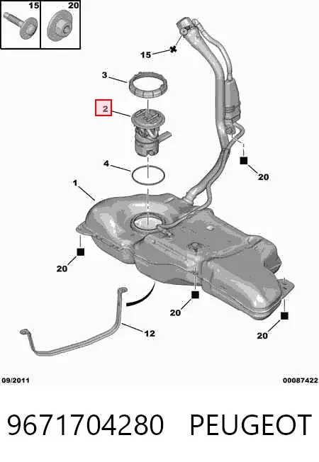 Moduł pompy paliwowej z czujnikiem poziomu paliwa 9671704280 Peugeot/Citroen
