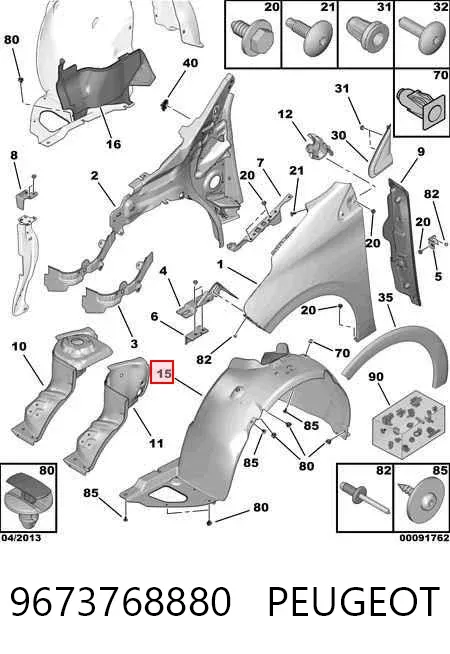 Nadkole błotnika przedniego lewe 9673768880 Peugeot/Citroen