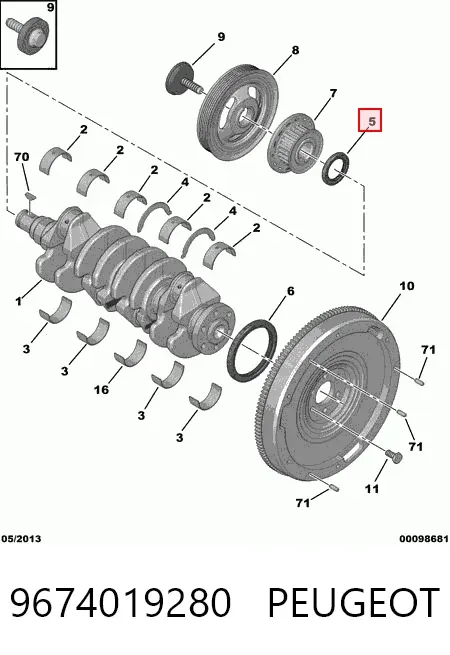 Uszczelniacz wału korbowego przedni 9674019280 Peugeot/Citroen