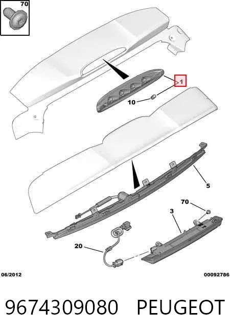 Lampa stop tylna dodatkowa 9674309080 Peugeot/Citroen