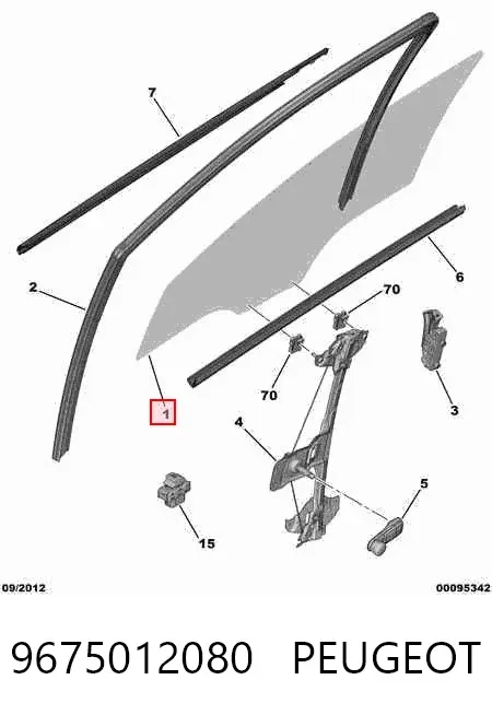 Szyba drzwi prawych przednich 9675012080 Peugeot/Citroen
