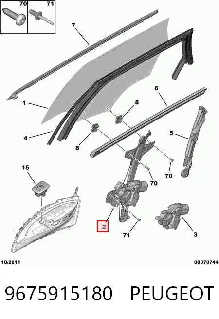 Mechanizm podnoszenia szyby drzwi tylnych prawych 9675915180 Peugeot/Citroen