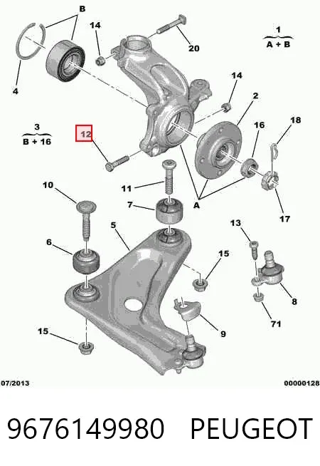 Śruba mocowania przedniego sworznia wahacza do czopu 9676149980 Peugeot/Citroen