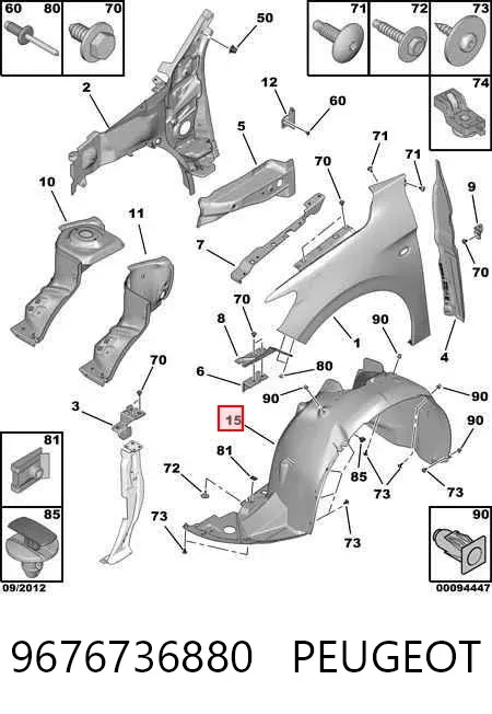 Nadkole błotnika przedniego prawe 9676736880 Peugeot/Citroen
