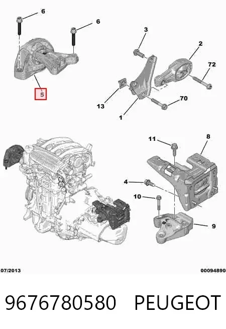Poduszka (podpora) silnika prawa 9676780580 Peugeot/Citroen