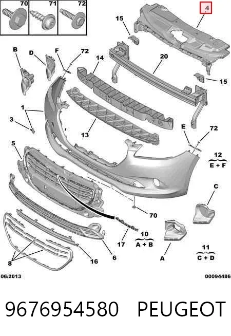 Nakładka panelu przedniego (osłony chłodnicy) górna 9676954580 Peugeot/Citroen