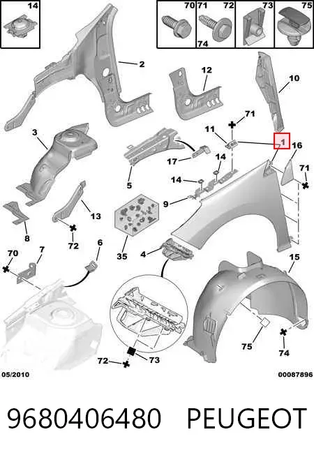 Błotnik przedni prawy 9680406480 Peugeot/Citroen