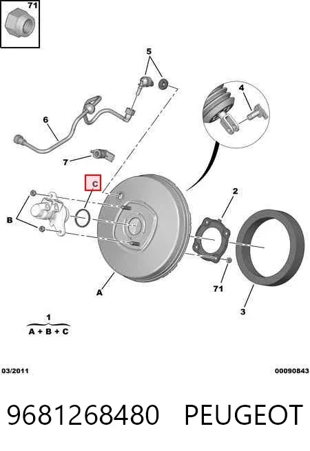 Wzmacniacz próżniowy hamulców 9681268480 Peugeot/Citroen