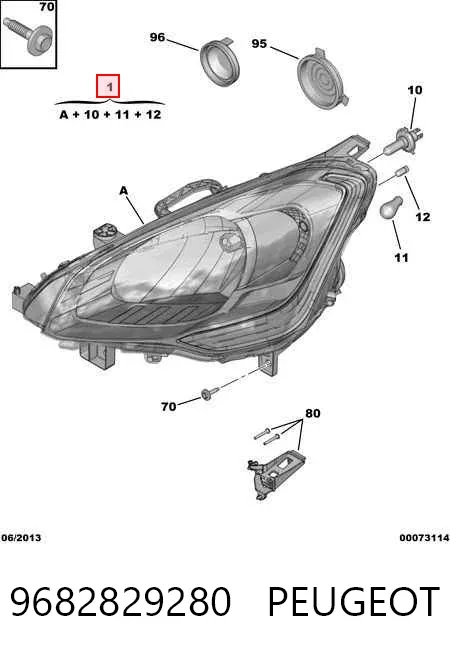 Reflektor prawy 9682829280 Peugeot/Citroen
