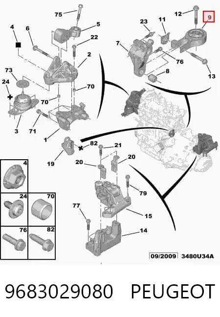 Poduszka (podpora) silnika tylna 9683029080 Peugeot/Citroen