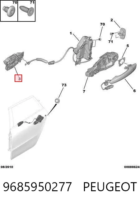 Klamka drzwi prawych przednia/tylna wewnętrzna 9685950277 Peugeot/Citroen