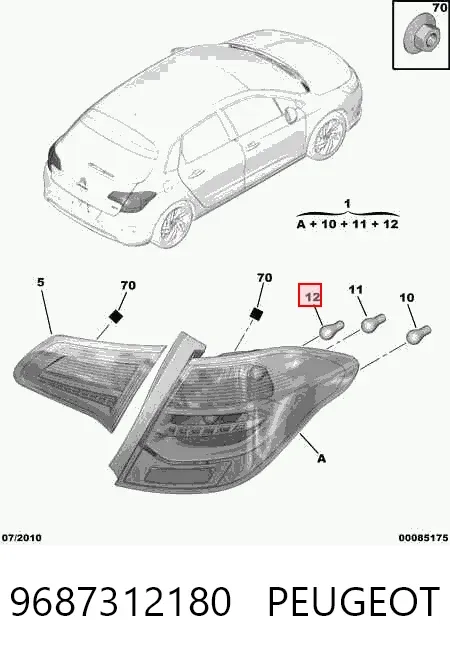 Lampa zespolona tylna lewa zewnętrzna 9687312180 Peugeot/Citroen