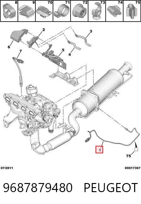 Czujnik temperatury spalin po filtrze cząstek stałych 9687879480 Peugeot/Citroen