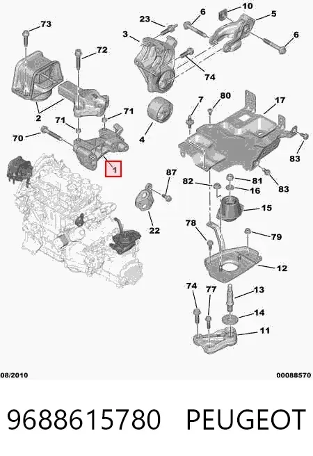Wspornik prawej poduszki (podpory) silnika 9688615780 Peugeot/Citroen