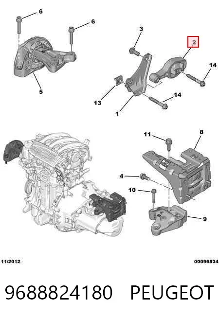 Poduszka (podpora) silnika tylna 9688824180 Peugeot/Citroen