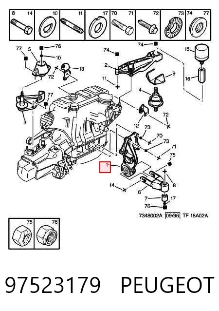 Poduszka (podpora) silnika tylna 97523179 Peugeot/Citroen