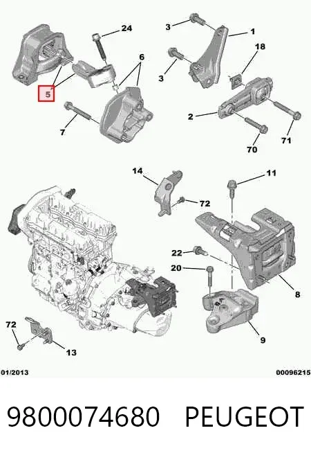Poduszka (podpora) silnika prawa 9800074680 Peugeot/Citroen