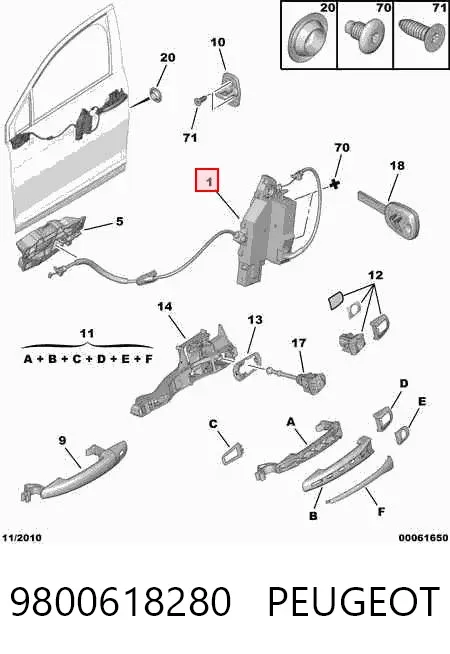 Zamek drzwi przednich lewych 9800618280 Peugeot/Citroen