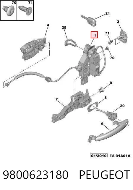 Zamek drzwi przednich lewych 9800623180 Peugeot/Citroen
