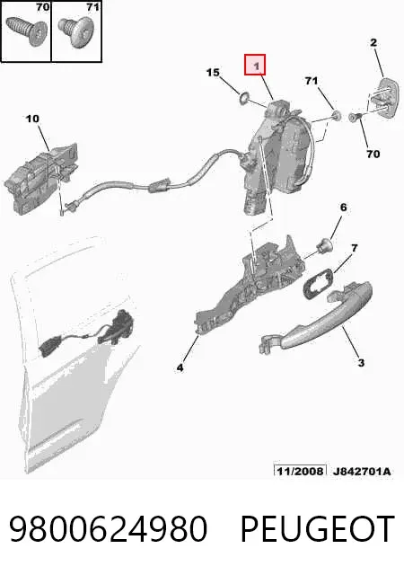 Zamek drzwi tylnych prawych Citroen C3 II