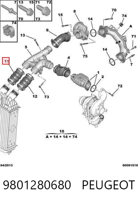 Przewód (króciec) intercoolera 9801280680 Peugeot/Citroen