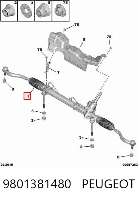 Listwa kierownicza (maglownica) 9801381480 Peugeot/Citroen