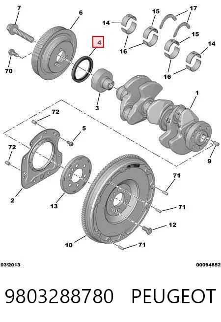 Uszczelniacz wału korbowego przedni 9803288780 Peugeot/Citroen