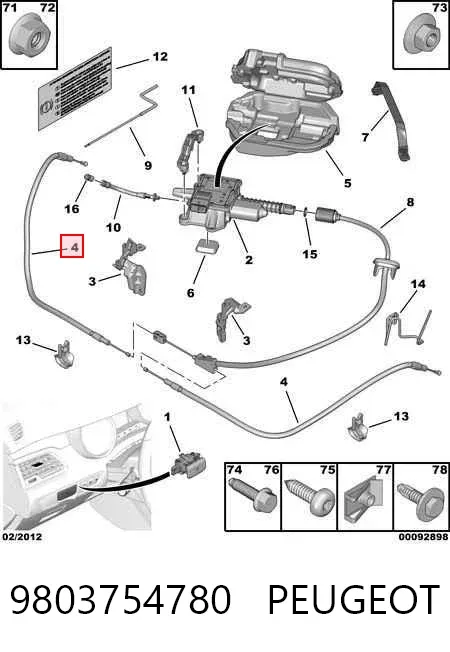 Linka hamulca ręcznego tylna prawa/lewa 9803754780 Peugeot/Citroen