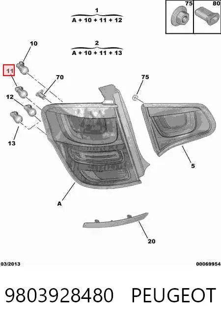 Lampa zespolona tylna prawa zewnętrzna 9803928480 Peugeot/Citroen