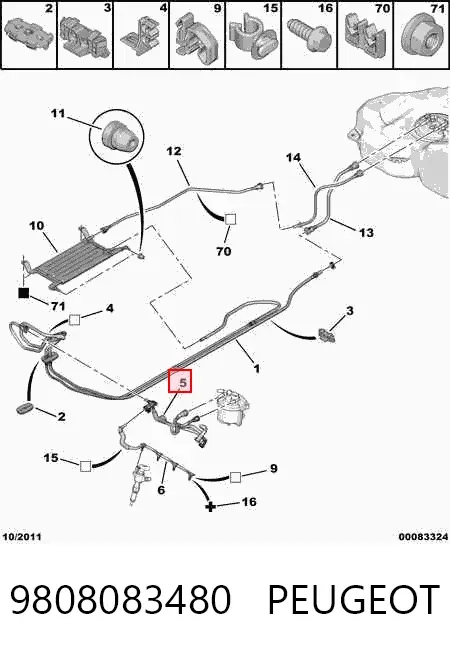 Rura powrotna paliwa od wtryskiwacza do filtra 9808083480 Peugeot/Citroen