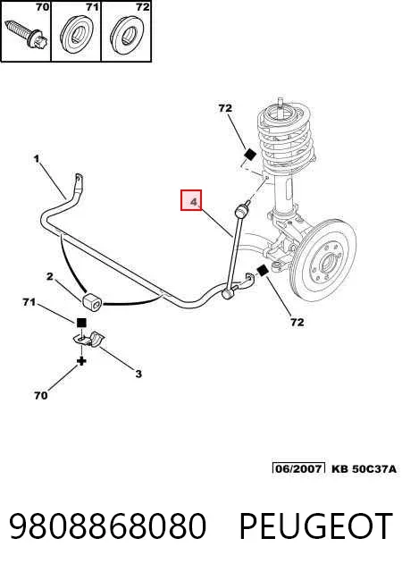 Łącznik stabilizatora przedniego 9808868080 Peugeot/Citroen