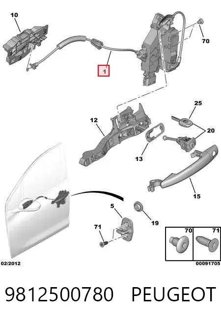 Zamek drzwi przednich prawych 9812500780 Peugeot/Citroen