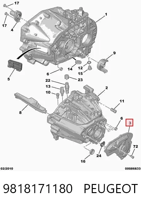 Pokrywa skrzyni biegów tylna 9818171180 Peugeot/Citroen