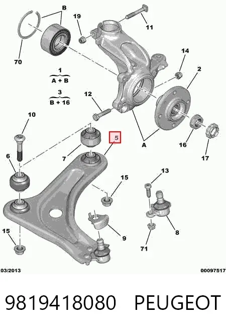 Wahacz zawieszenia przedniego dolny prawy 9819418080 Peugeot/Citroen