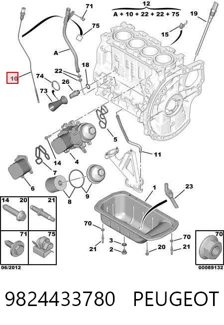 Bagnet poziomu oleju w silniku 9824433780 Peugeot/Citroen