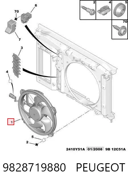 Wentylator elektryczny układu chłodzenia kompletny (silnik+wirnik) 9828719880 Peugeot/Citroen