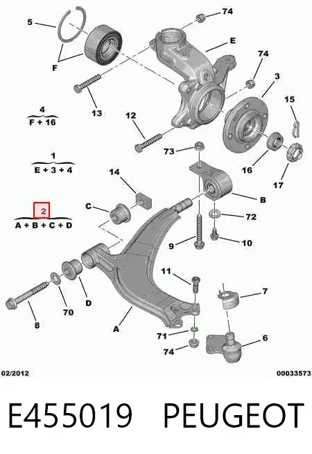 Wahacz zawieszenia przedniego dolny lewy E455019 Peugeot/Citroen