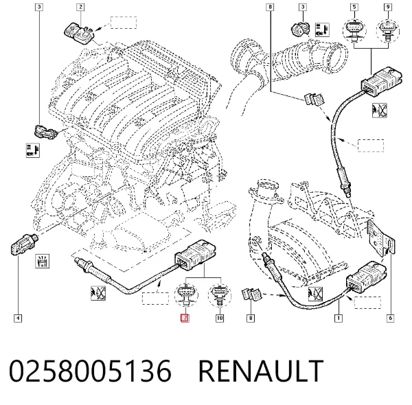 Sonda lambda czujnik tlenu po katalizatorze 0258005136 Renault (RVI)