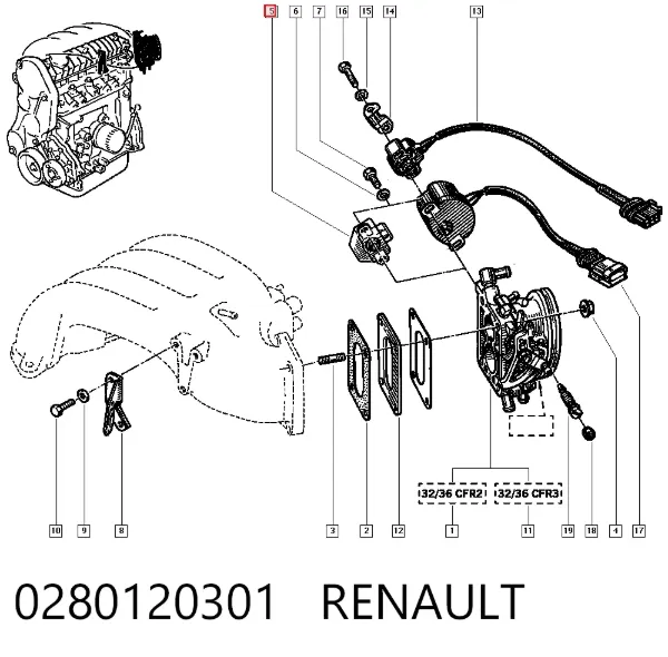 Czujnik położenia przepustnicy (potencjometr) 0280120301 Renault (RVI)
