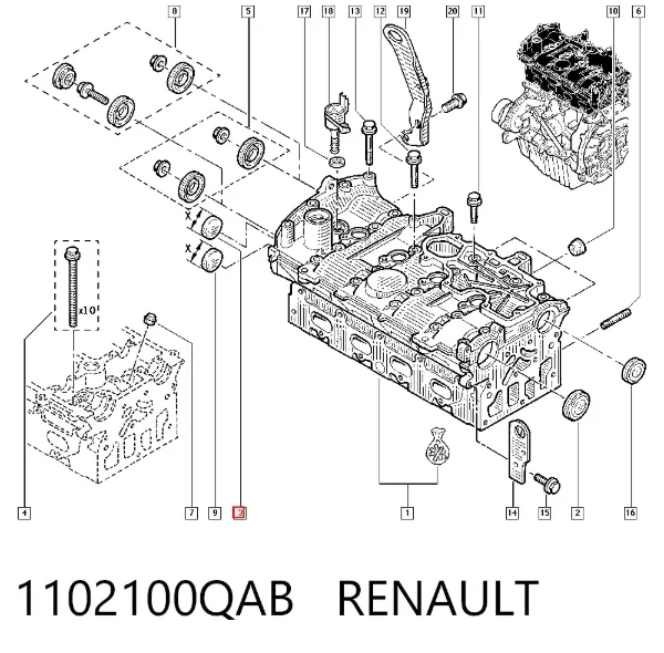 Zaślepka głowicy cylindrów/bloku cylindrów 1102100QAB Renault (RVI)