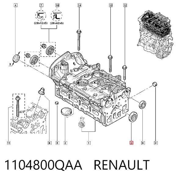 Zaślepka głowicy cylindrów/bloku cylindrów 1104800QAA Renault (RVI)