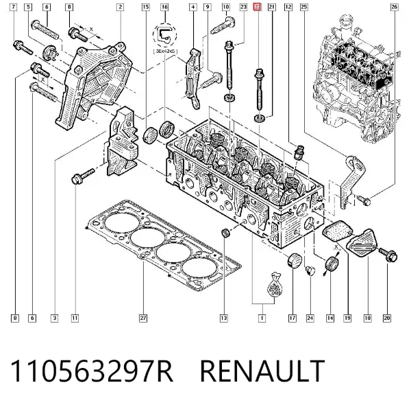 Śruba głowicy cylindrów 110563297R Renault (RVI)