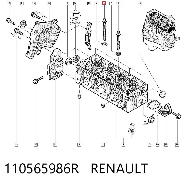 Śruba głowicy cylindrów 110565986R Renault (RVI)