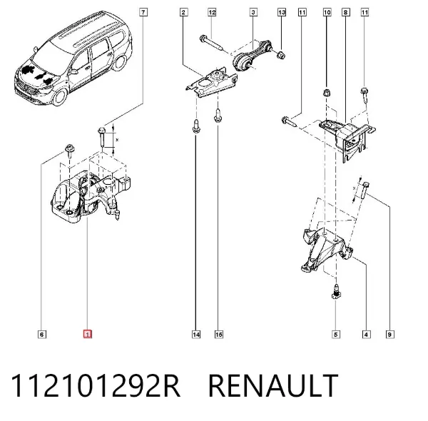 Poduszka (podpora) silnika prawa 112101292R Renault (RVI)