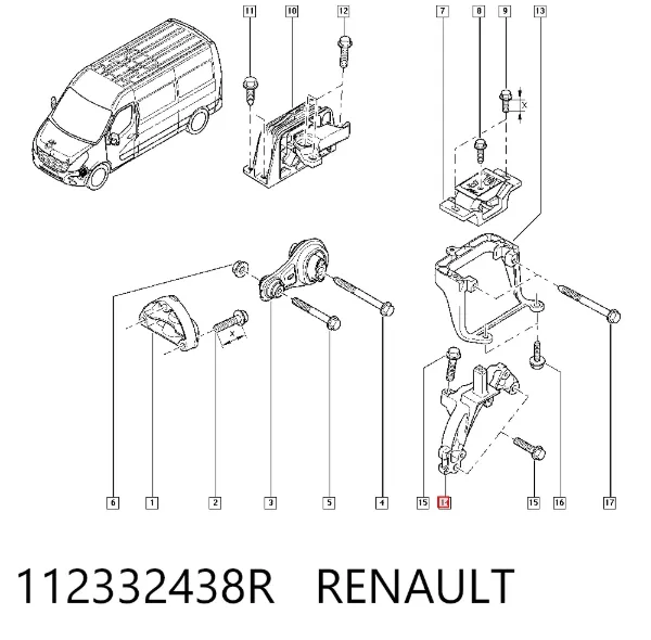 Wspornik poduszki skrzyni biegów 112332438R Renault (RVI)