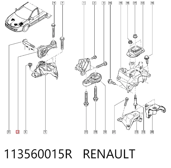 Poduszka (podpora) silnika prawa górna 113560015R Renault (RVI)