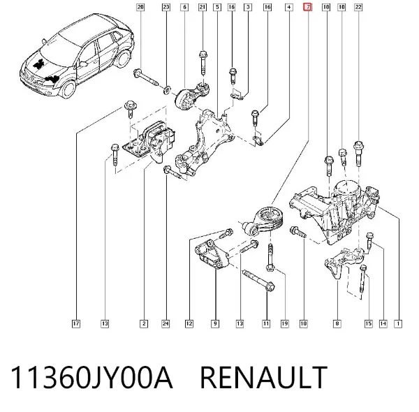 Poduszka (podpora) silnika lewa dolna 11360JY00A Renault (RVI)