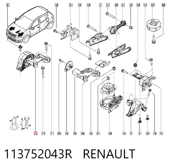 Poduszka (podpora) silnika prawy przednia 113752043R Renault (RVI)