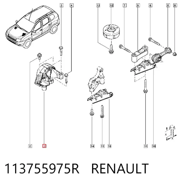 Poduszka (podpora) silnika prawy przednia 113755975R Renault (RVI)