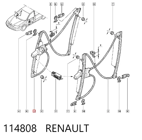 Mechanizm podnoszenia szyby drzwi przednich lewych Renault Laguna II
